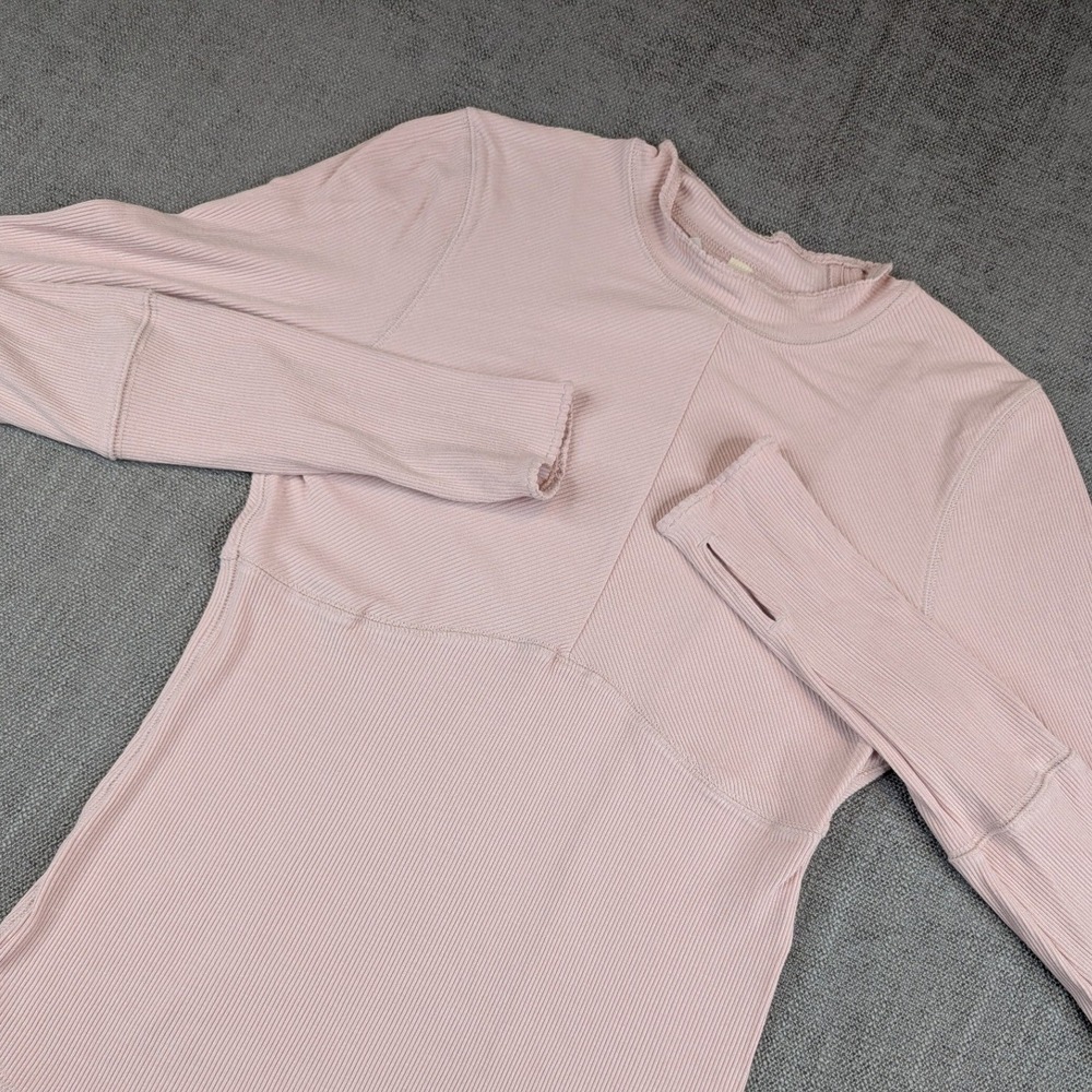 Free People FP Movement Long Sleeve Top Women S Pink Ribbed Mock Neck Thumbholes